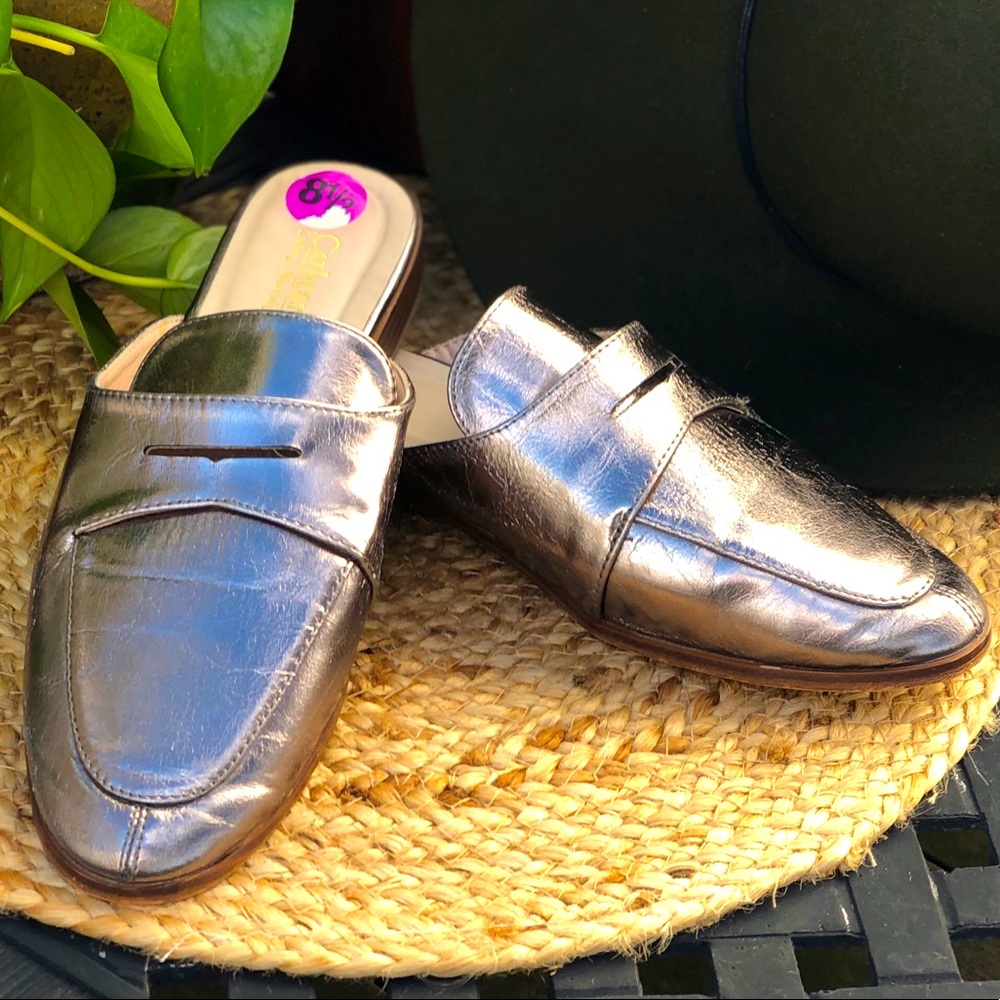Catherine Malandrino Silver Tuxedo Slide Loafer - Picture 2 of 8